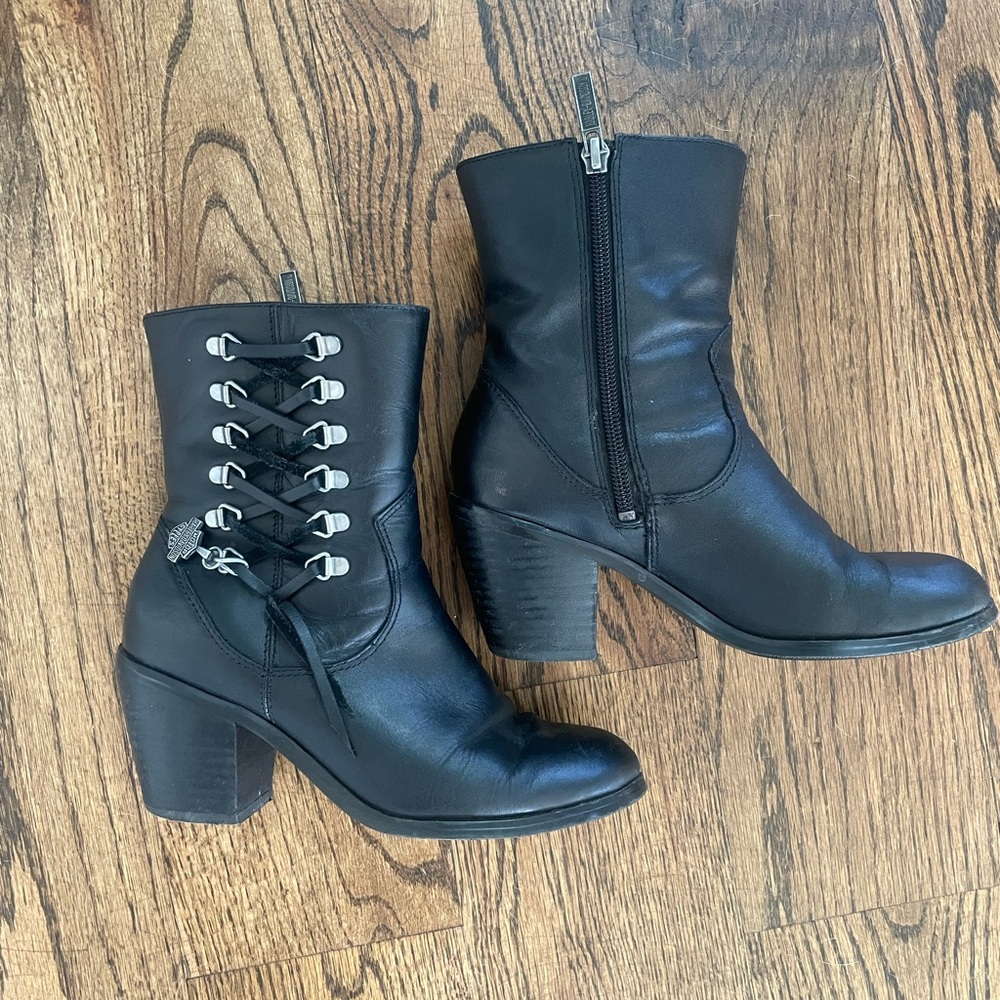 Harley-Davidson Black Lace-Up Leather Boots